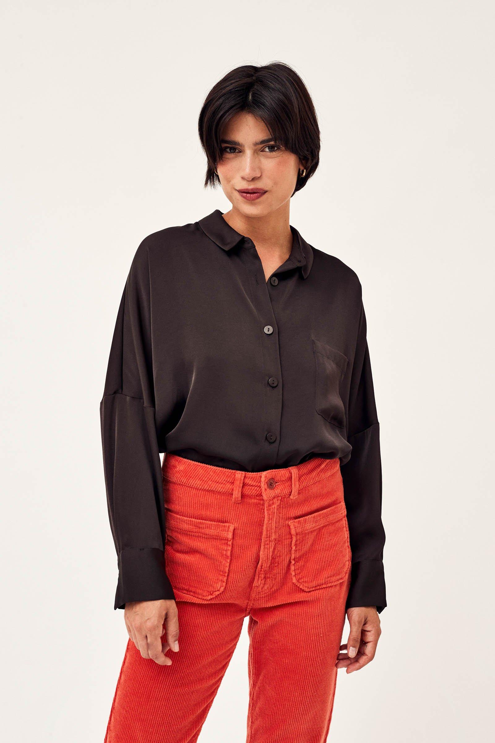 CKS Dames - WAZNA - blouse korte mouwen - donkerbruin
