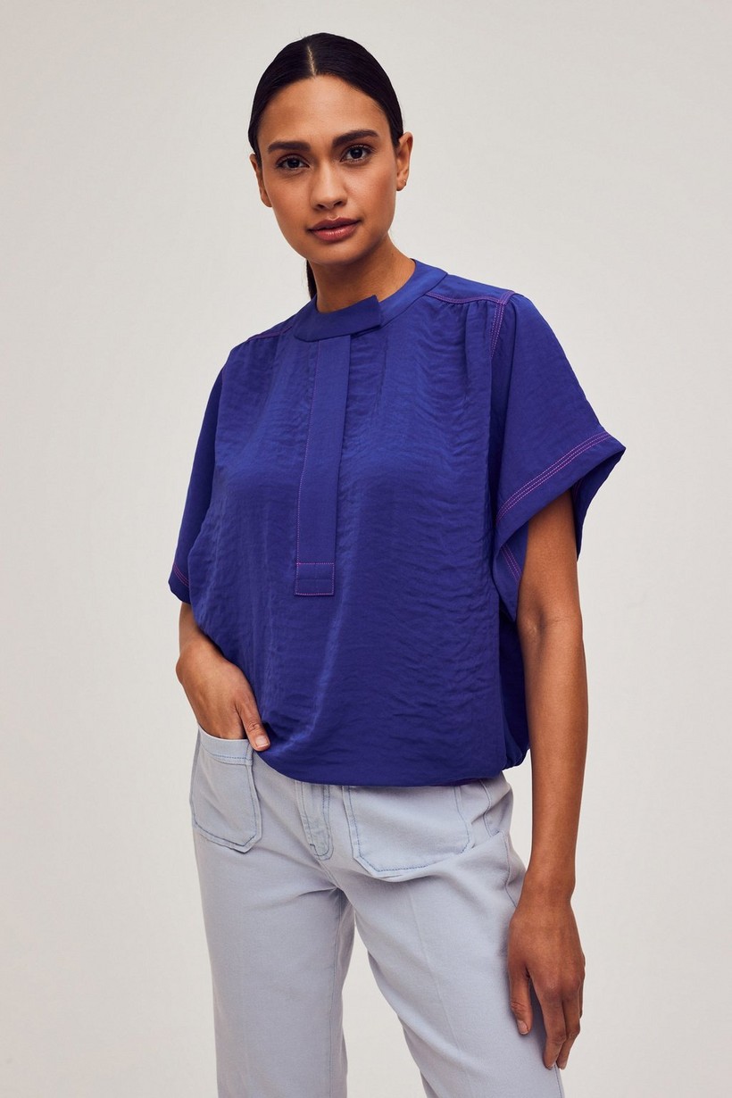 CKS Dames - LEDO - blouse korte mouwen - blauw