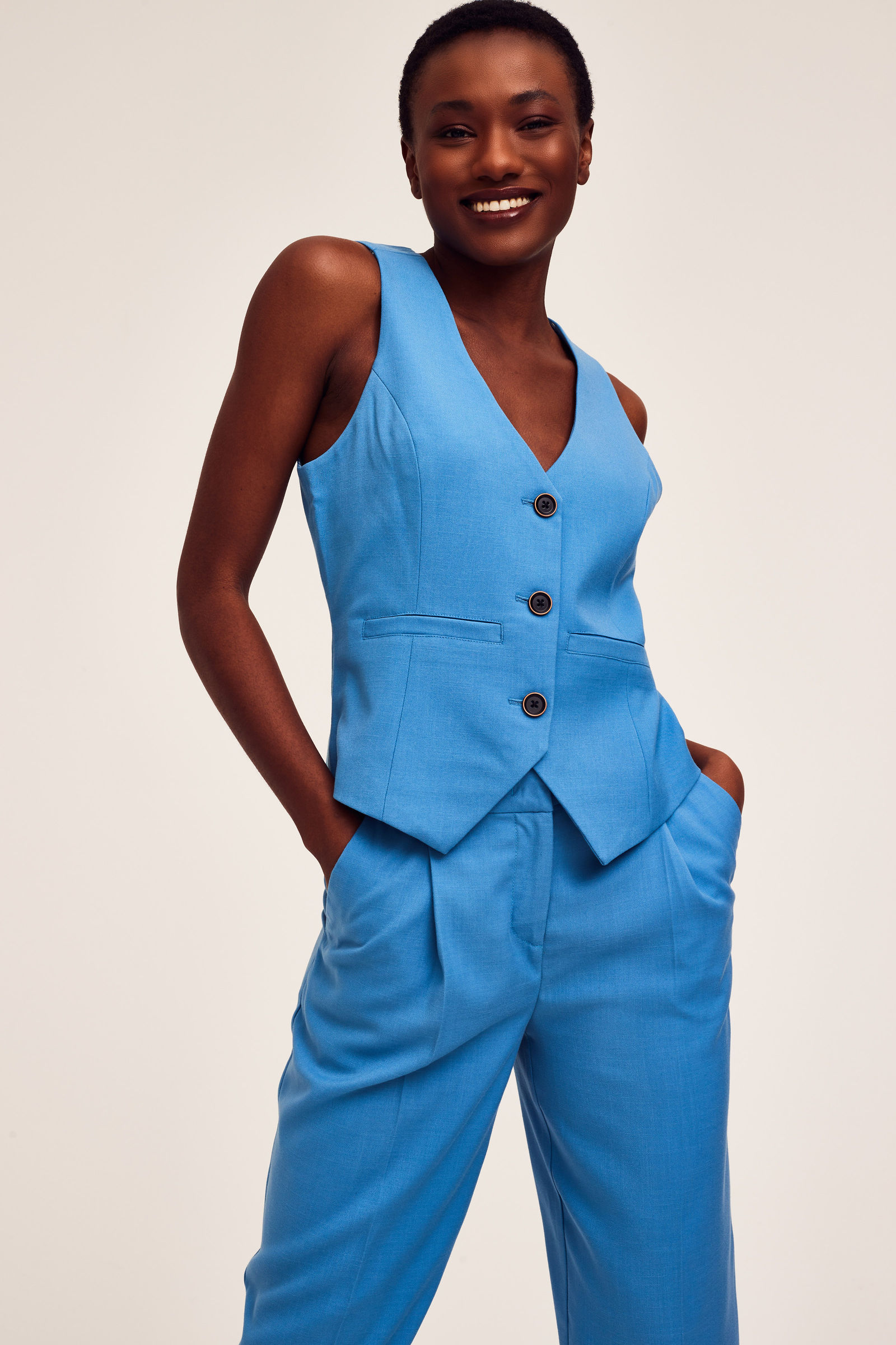 Gilet Court Femme CKS - Taille M, Couleur Gris Bleuté - Occasion En Très Bon état, Style Trench