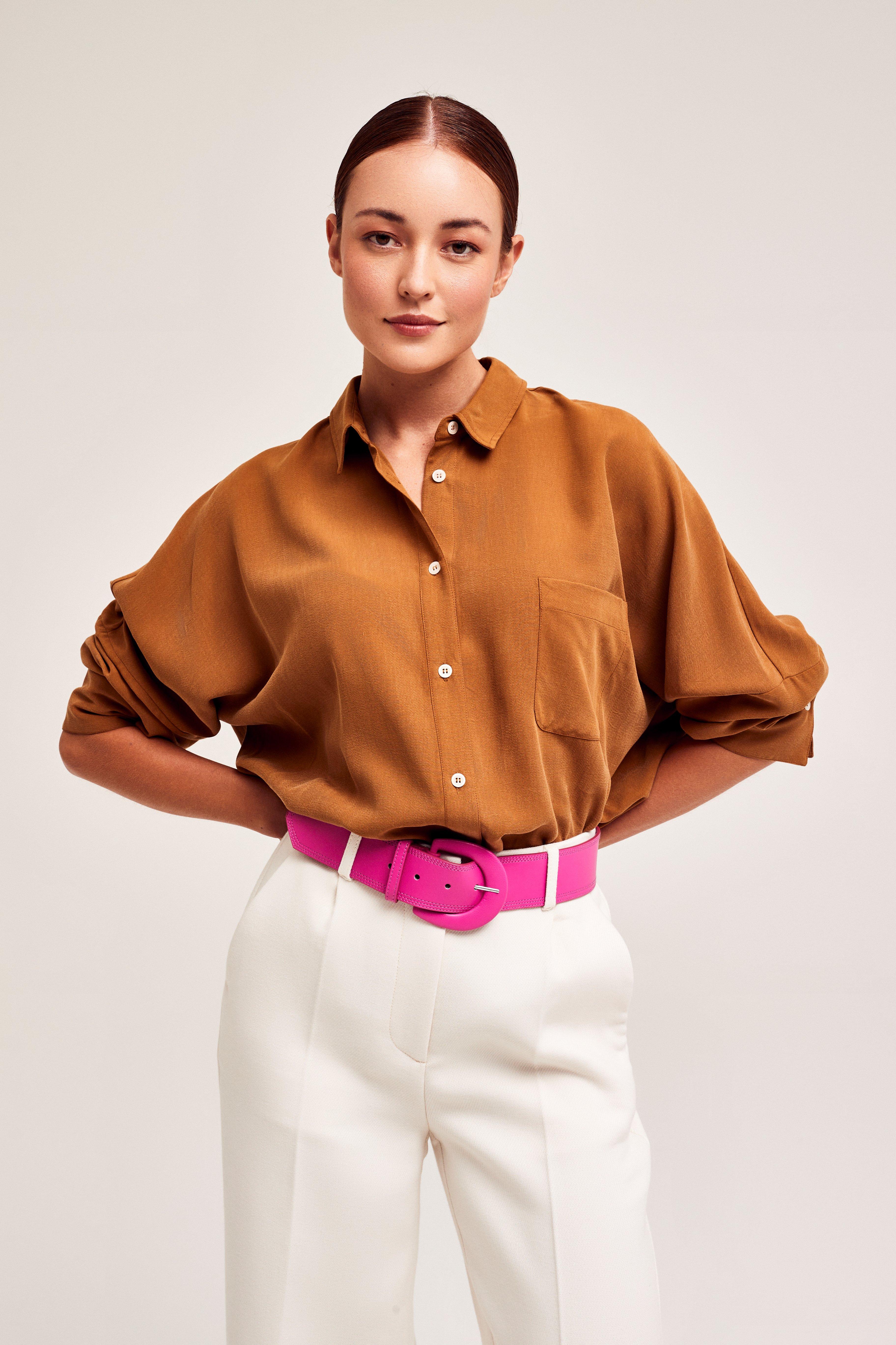 CKS Dames - WAZNA - blouse korte mouwen - lichtbruin