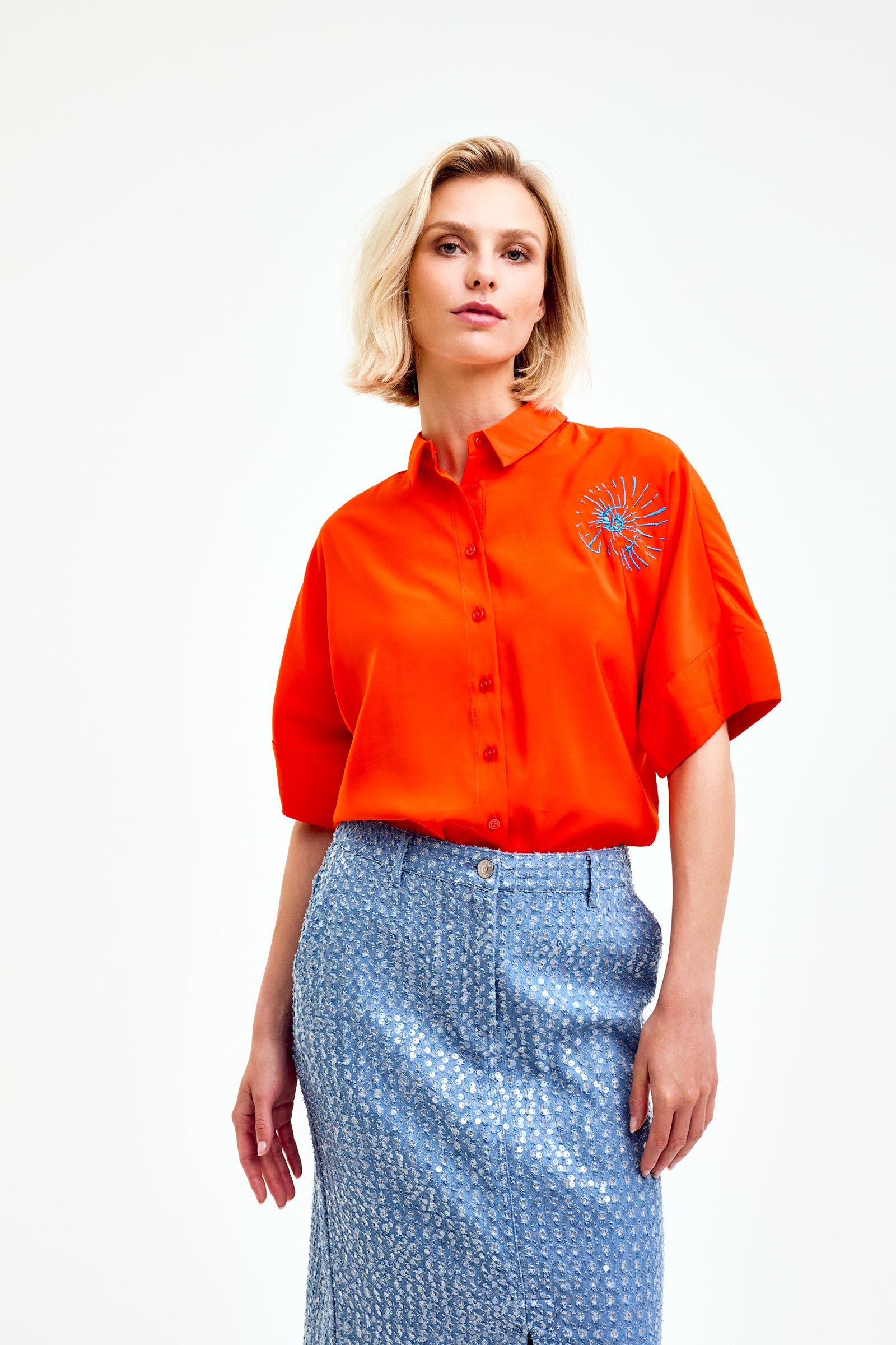 CKS Dames - SELAH - blouse korte mouwen - feloranje