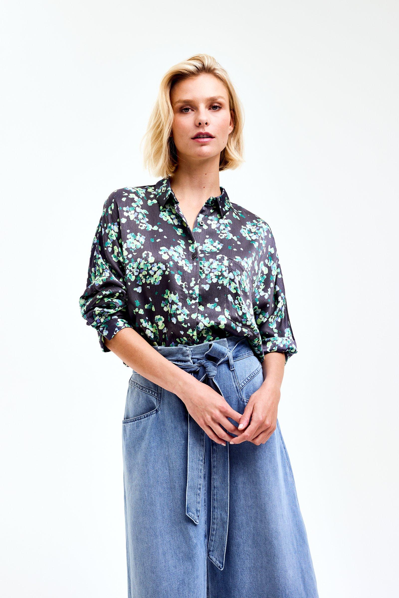 CKS Dames - WAZNA - blouse korte mouwen - donkergrijs