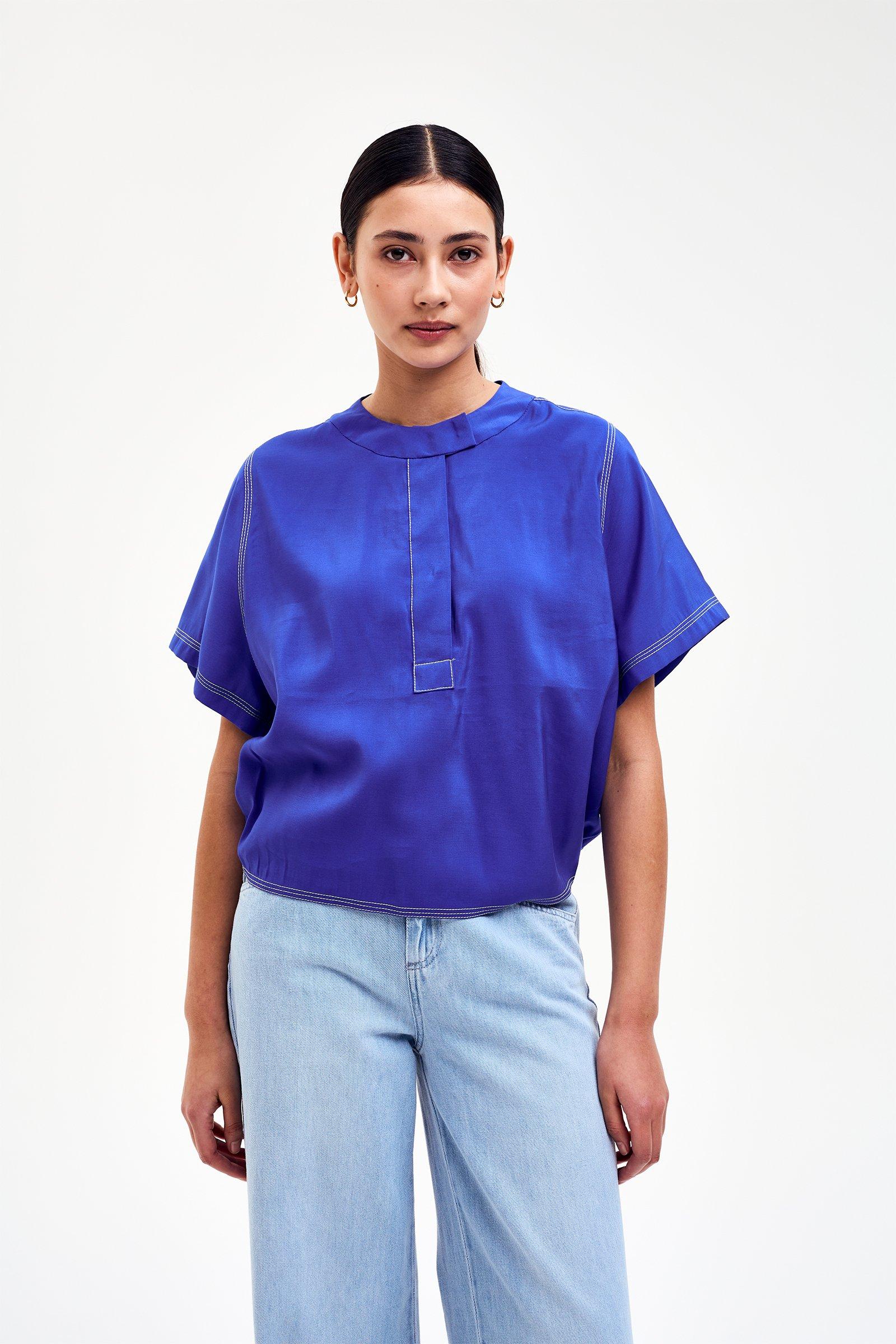 CKS - LEDO - blouse korte mouwen - felblauw