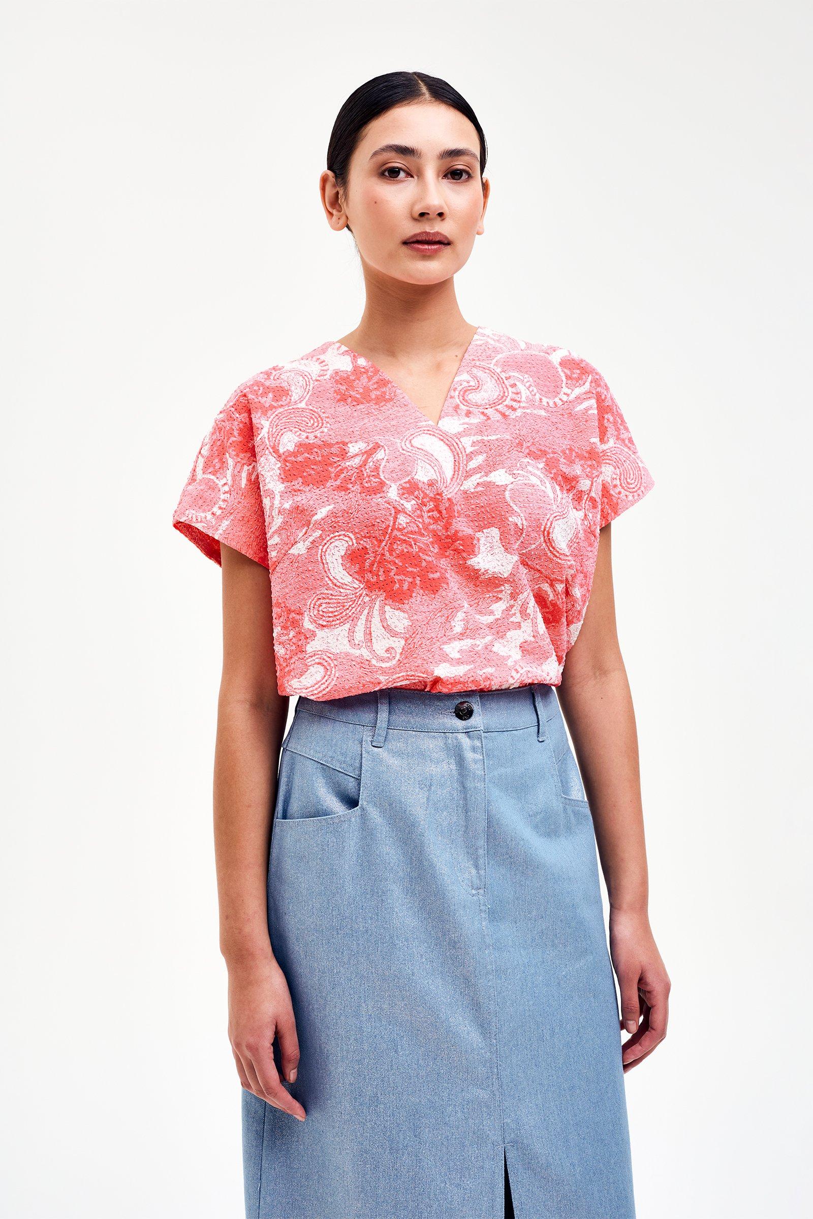 CKS - SABA - blouse korte mouwen - felroze