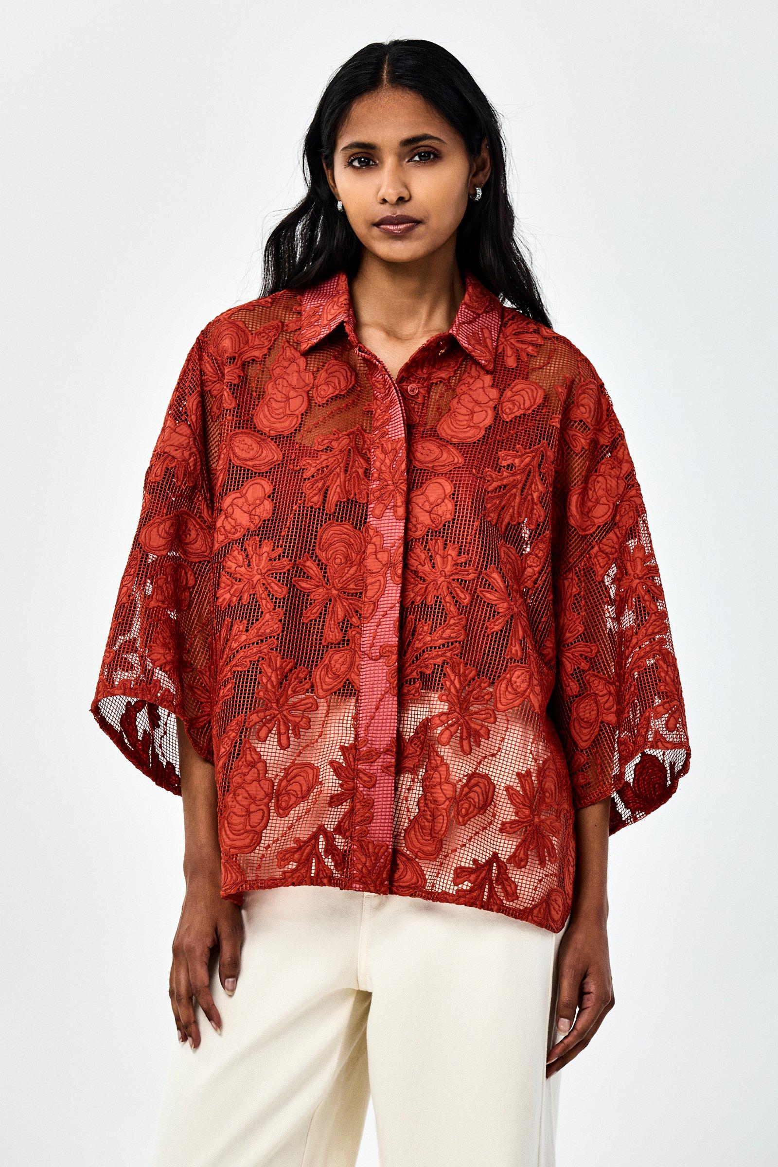 CKS - SIMPLY - blouse korte mouwen - donkerrood