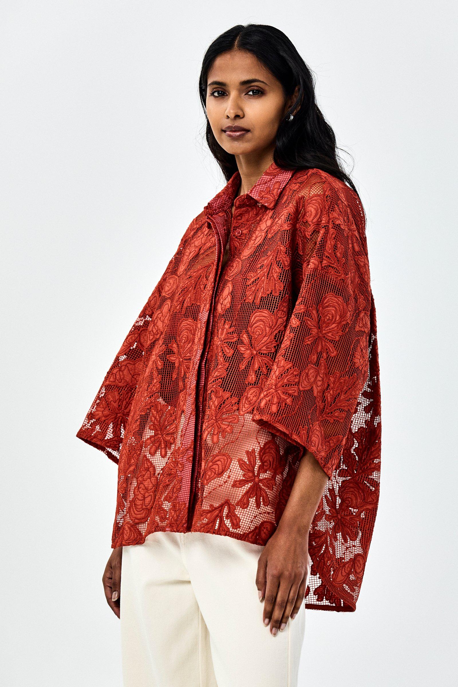 CKS - SIMPLY - blouse korte mouwen - donkerrood